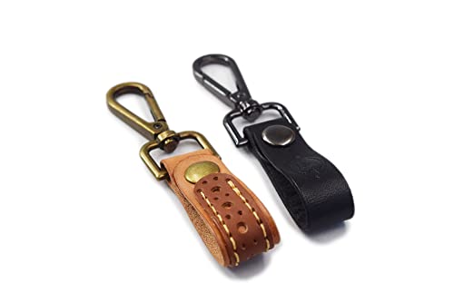 Genuine Leather Keychain for Men and Women, Leather Keychain Car Fob - Chestnut on CherryWood Brown & Black