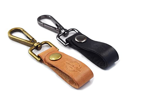 Genuine Leather Keychain for Men and Women, Leather Keychain Car Fob - CherryWood Brown & Black - Standard