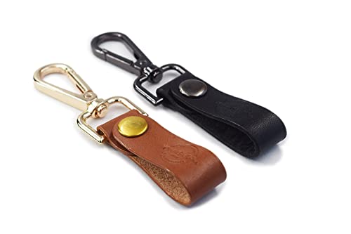 Genuine Leather Keychain for Men and Women, Leather Keychain Car Fob -Chestnut Brown & Black- Standard