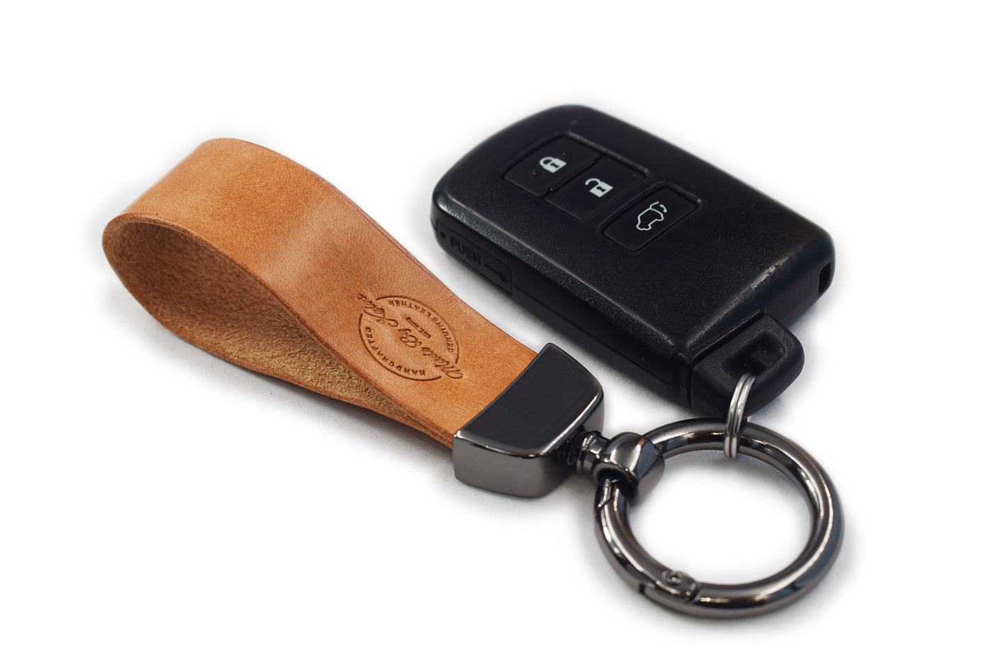 Genuine Leather Keychain for Men and Women, Leather Keychain Car Fob - CherryWood Brown- Bold