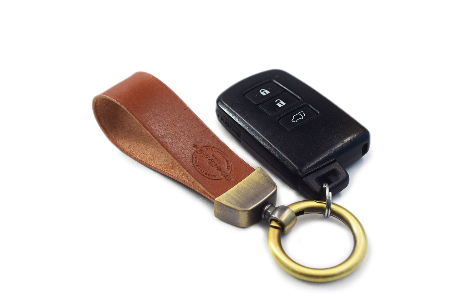 Genuine Leather Keychain for Men and Women, Leather Keychain Car Fob - Chestnut Brown - Bold