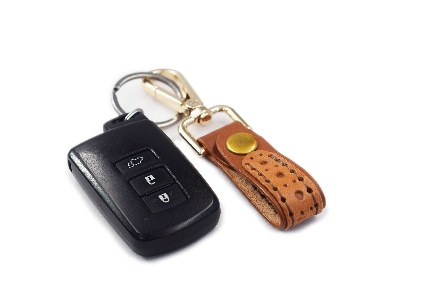 Genuine Leather Keychain for Men and Women, Leather Keychain Car Fob - CherryWood on Chestnut Brown & Black - Standard