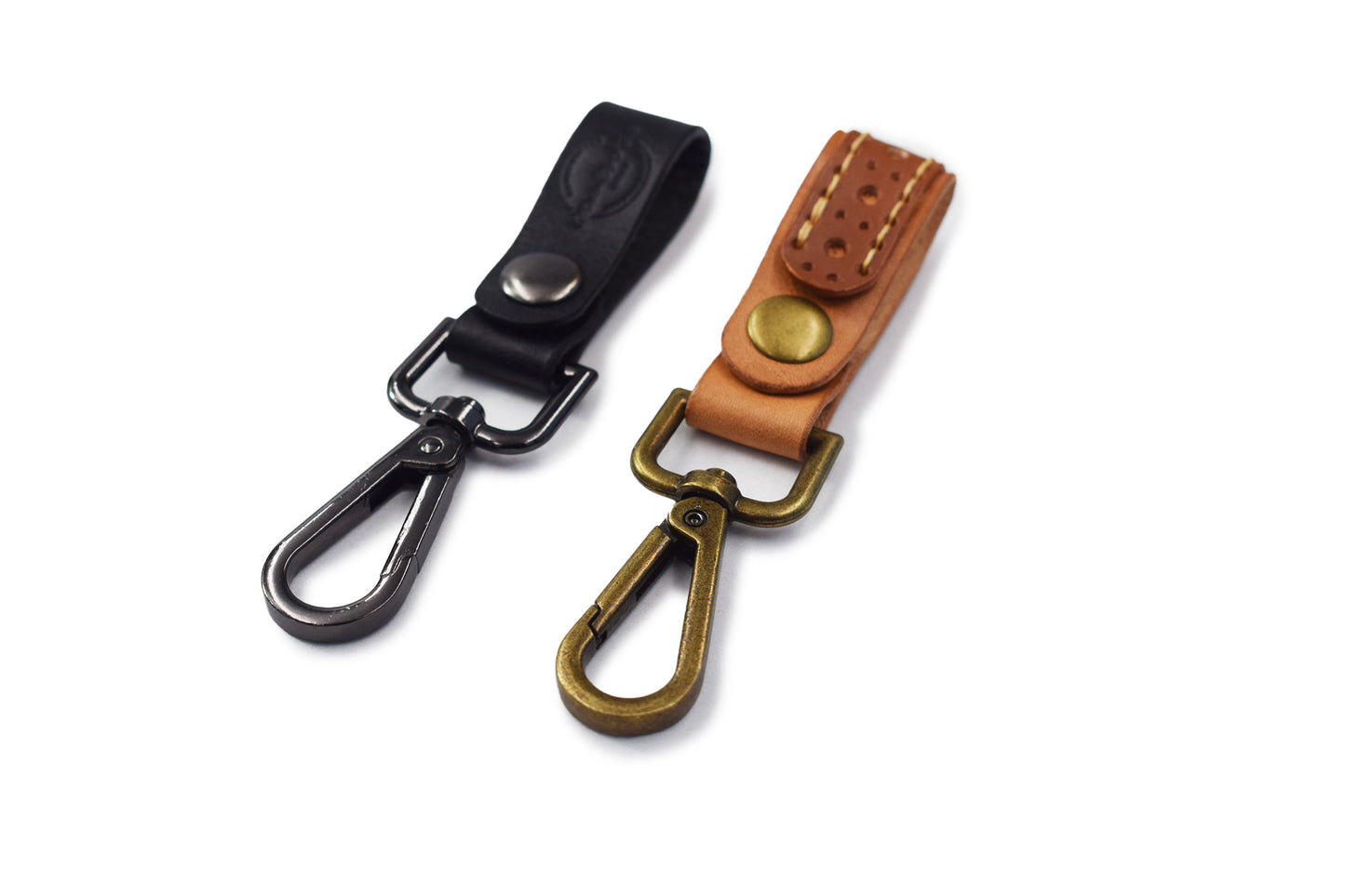 Genuine Leather Keychain for Men and Women, Leather Keychain Car Fob - Chestnut on CherryWood Brown & Black